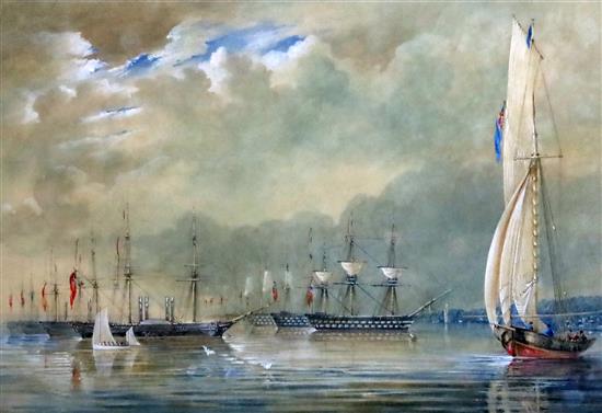 N. M. Condy (1816-1851) Queen Victoria Reviewing The Fleet, Plymouth Sound, 1848 31 x 46cm
